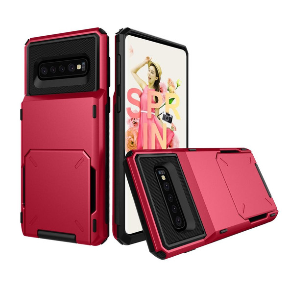 Shockproof TPU + PC Protective Case for Galaxy S10, with Card Slot (Red)