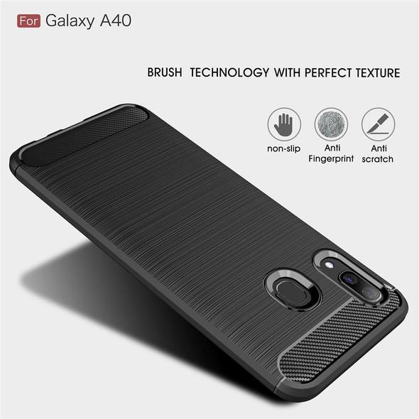 Brushed Texture Carbon Fiber TPU Case for Galaxy A40 (Navy Blue)