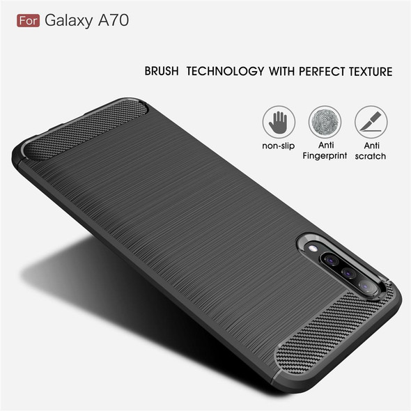 Brushed Texture Carbon Fiber TPU Case for Galaxy A70 (Navy Blue)