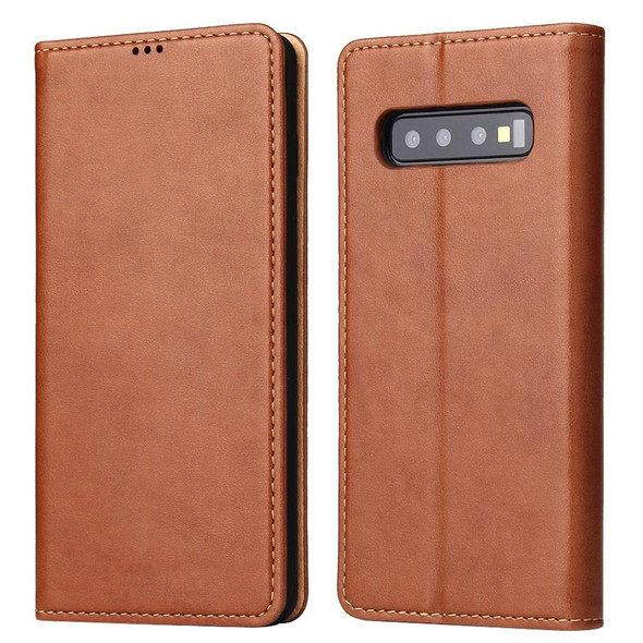 Horizontal Flip PU Leather Case for Galaxy S10, with Holder & Card Slot & Wallet(Brown)