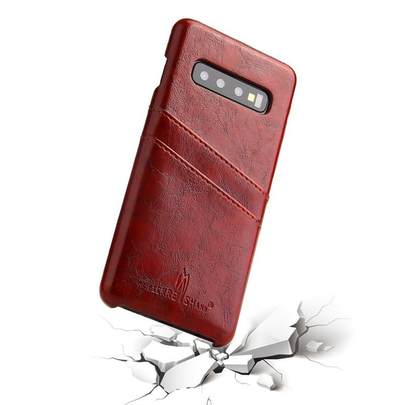 Fierre Shann Retro Oil Wax Texture PU Leatherette Case for Galaxy S10, with Card Slots (Brown)