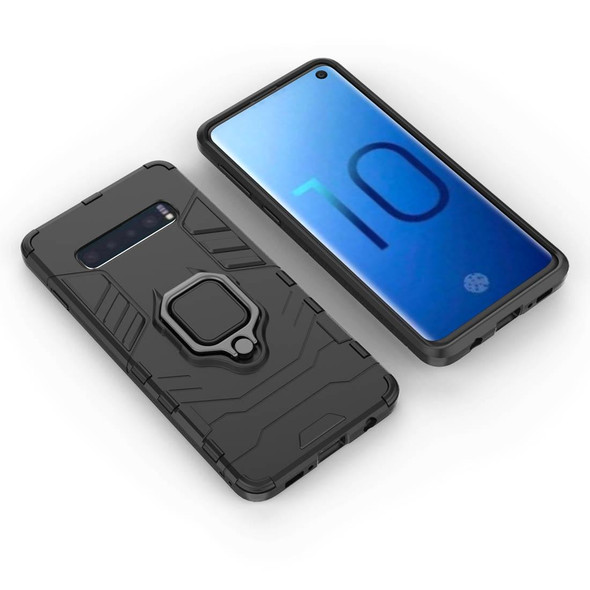 PC + TPU Shockproof Protective Case for Samsung Galaxy S10, with Magnetic Ring Holder(Black)