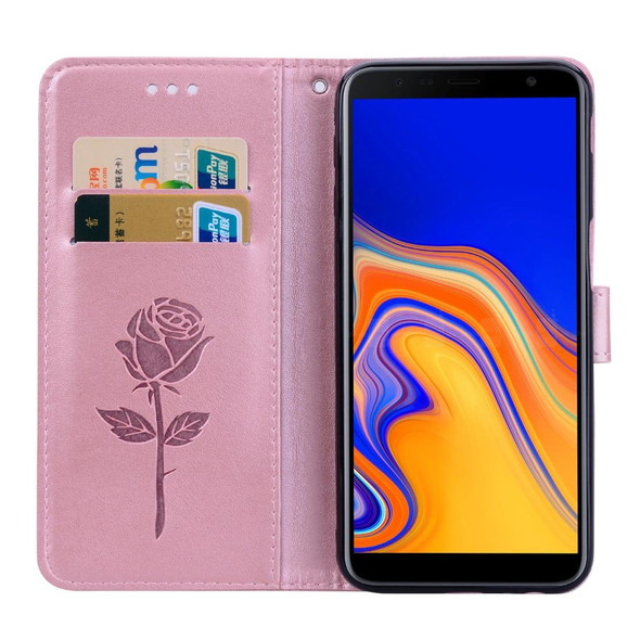 Rose Embossed Horizontal Flip PU Leather Case for Samsung Galaxy J6 Plus, with Holder & Card Slots & Wallet (Rose Gold)