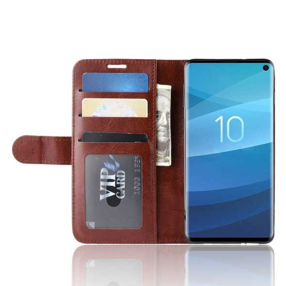 R64 Texture Single Fold Horizontal Flip Leather Case for Galaxy S10, with Holder & Card Slots & Wallet (Brown)