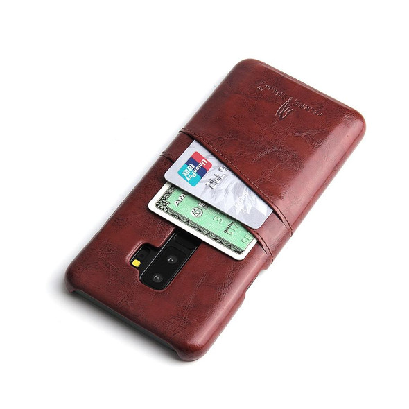 Fierre Shann Retro Oil Wax Texture PU Leatherette Case for Galaxy S9+, with Card Slots(Brown)