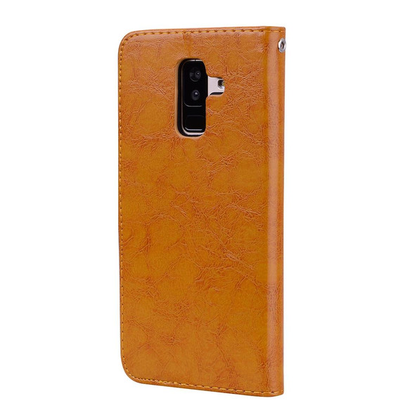 Business Style Oil Wax Texture Horizontal Flip Leatherette Case for Galaxy A6 Plus (2018), with Holder & Card Slots & Wallet (Brown)
