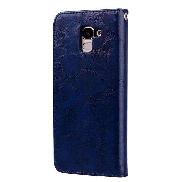 Business Style Oil Wax Texture Horizontal Flip Leatherette Case for Galaxy J6 (EU Version) (2018), with Holder & Card Slots & Wallet (Blue)