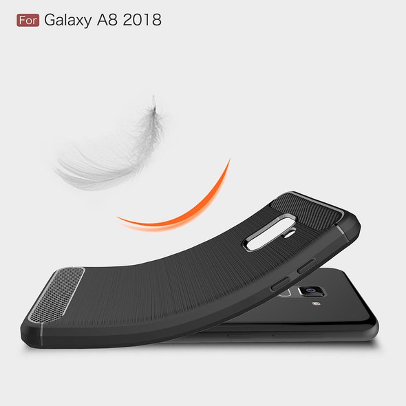 Galaxy A8 (2018) Brushed Texture Carbon Fiber Shockproof TPU Protective Back Case (Grey)