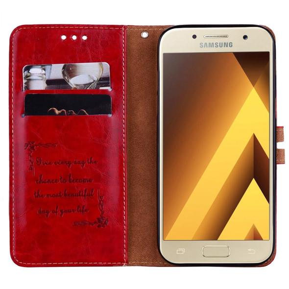 Sumsung Galaxy A5 (2017) Business Style Oil Wax Texture Horizontal Flip Leather Case with Holder & Card Slots & Wallet(Red)