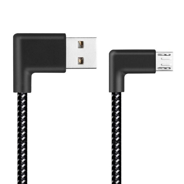20cm 2A USB to Micro USB Weave Style Double Elbow Data Sync Charging Cable, - Samsung / Huawei / Xiaomi / Meizu / LG / HTC(Black)