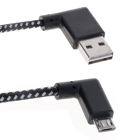 20cm 2A USB to Micro USB Weave Style Double Elbow Data Sync Charging Cable, - Samsung / Huawei / Xiaomi / Meizu / LG / HTC(Black)