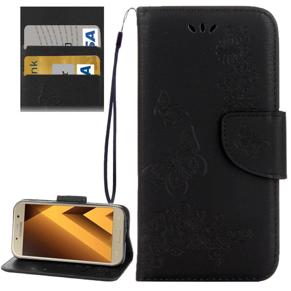 Galaxy A5 (2017) / A520 Butterflies Embossing Horizontal Flip Leather Case with Holder & Card Slots & Wallet & Lanyard (Black)