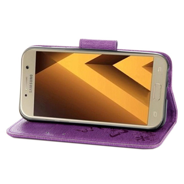 Galaxy A7 (2017) / A720 Butterflies Embossing Horizontal Flip Leather Case with Holder & Card Slots & Wallet & Lanyard (Purple)