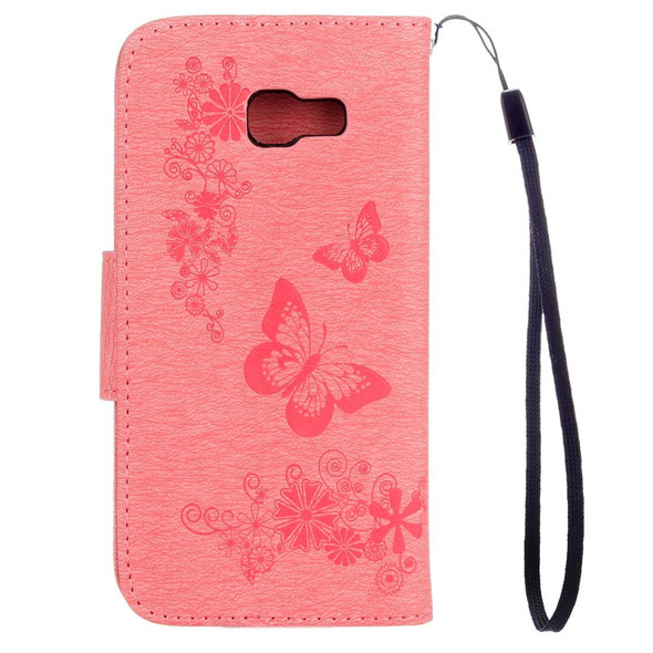 Galaxy A7 (2017) / A720 Butterflies Embossing Horizontal Flip Leather Case with Holder & Card Slots & Wallet & Lanyard (Pink)