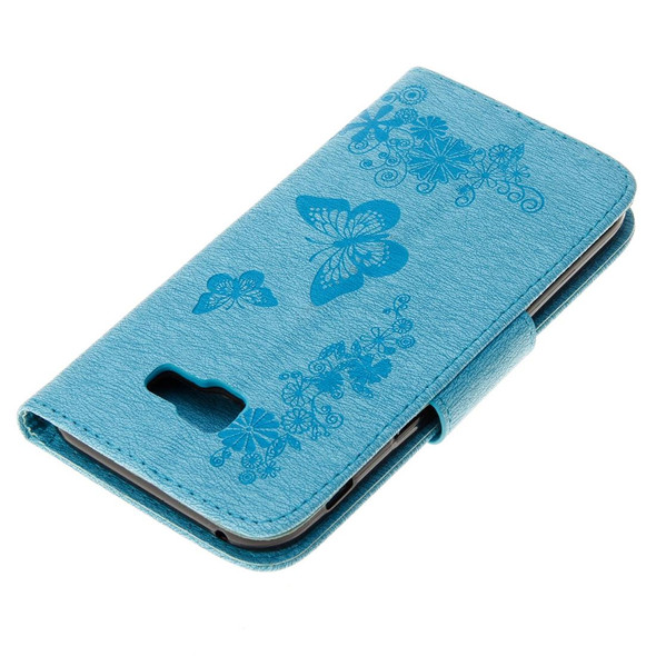 Galaxy A7 (2017) / A720 Butterflies Embossing Horizontal Flip Leather Case with Holder & Card Slots & Wallet & Lanyard (Blue)
