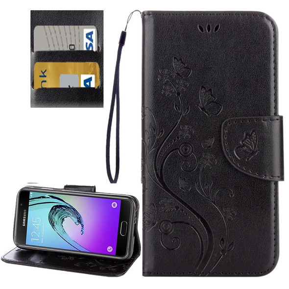 Galaxy A5 (2017) / A520 Butterflies Love Flowers Embossing Horizontal Flip Leather Case with Holder & Card Slots & Wallet & Lanyard(Black)