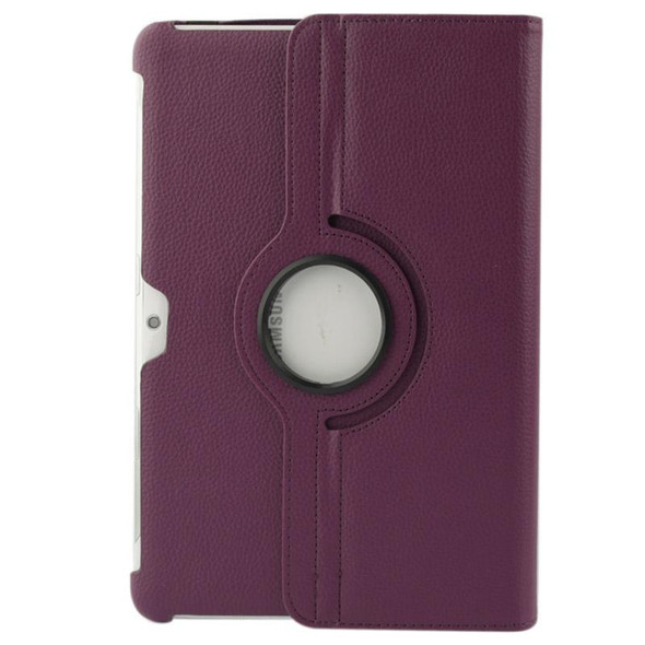 360 Degree Rotatable Litchi Texture Leatherette Case with Holder for Galaxy Tab 2 (10.1) / P5100(Purple)