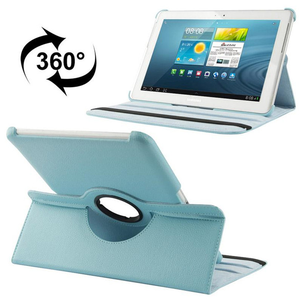360 Degree Rotatable Litchi Texture Leatherette Case with Holder for Galaxy Tab 2 (10.1) / P5100(Blue)
