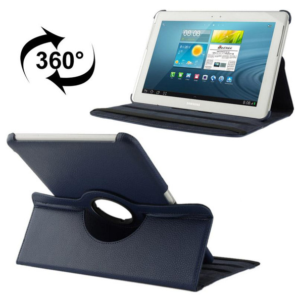 360 Degree Rotatable Litchi Texture Leatherette Case with Holder for Galaxy Tab 2 (10.1) / P5100(Dark Blue)