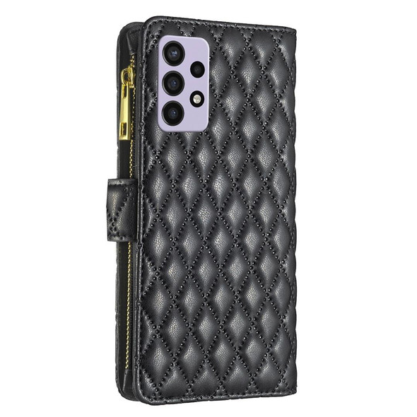 Samsung Galaxy A72 4G / 5G Diamond Lattice Zipper Wallet Leather Flip Phone Case(Black)