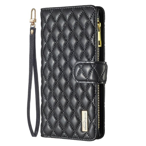 Samsung Galaxy S22 Ultra 5G Diamond Lattice Zipper Wallet Leather Flip Phone Case(Black)