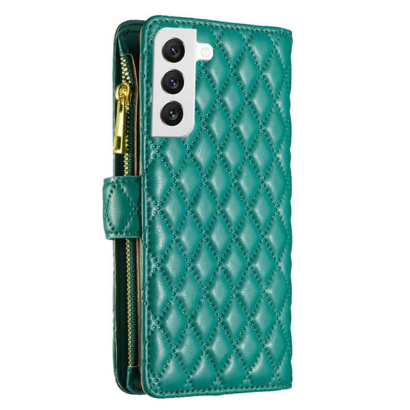 Samsung Galaxy S22 5G Diamond Lattice Zipper Wallet Leather Flip Phone Case(Green)