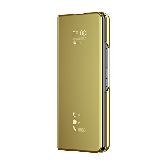 Samsung Galaxy Z Fold4 Double Electroplating Flip Mirror Shockproof Phone Case(Gold)