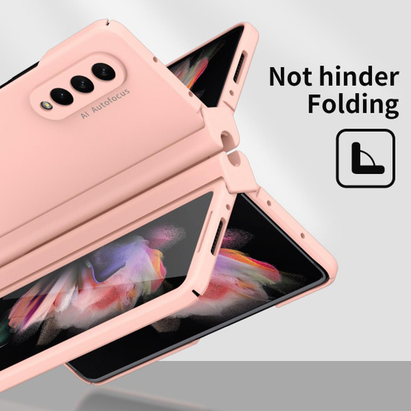 Samsung Galaxy Z Fold3 5G Macaron Hinge Phone Case with Stylus Pen Fold Edition & Protective Film(Pink)