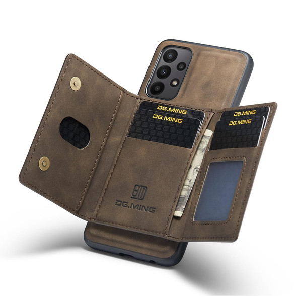 Samsung Galaxy A23 5G DG.MING M2 Series 3-Fold Multi Card Bag + Magnetic Phone Case(Coffee)