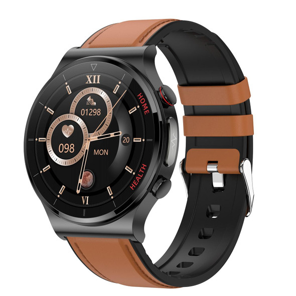 E300 1.32 Inch Screen Leatherette Watch Strap Smart Health Watch Supports Body Temperature Monitoring, ECG monitoring blood pressure(Brown)