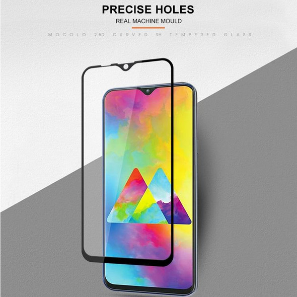 mocolo 0.33mm 9H 2.5D Full Glue Silk Print Tempered Glass Film for Galaxy M20 (Black)