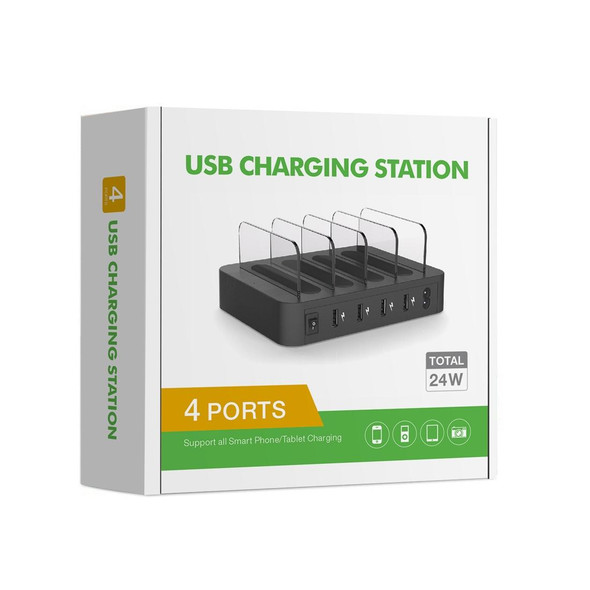 016 Multi-function AC 100V~240V Output 4 Ports USB Detachable Charging Station Smart Charger(Black)