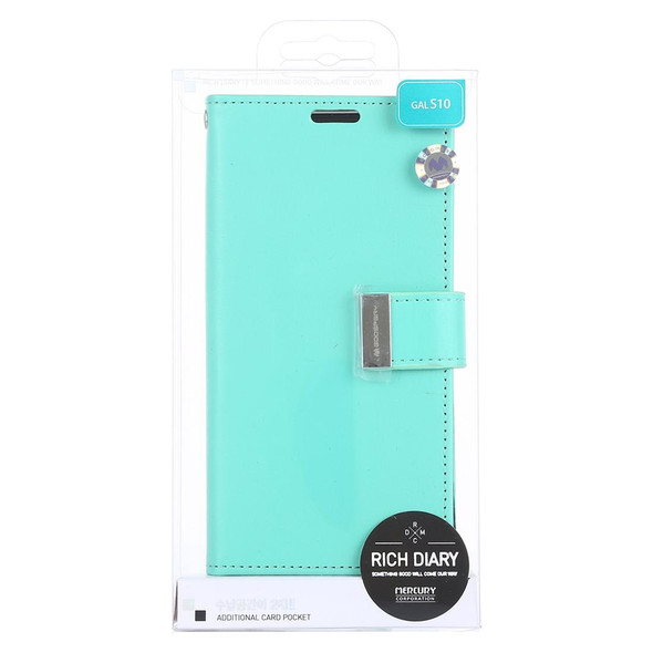 GOOSPERY RICH DIARY PU + TPU Crazy Horse Texture Horizontal Flip Leather Case for Galaxy S10, with Card Slots & Wallet & Photo frame (Mint Green)