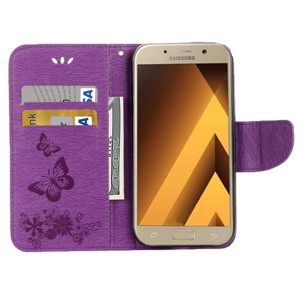 Galaxy A5 (2017) / A520 Butterflies Embossing Horizontal Flip Leather Case with Holder & Card Slots & Wallet & Lanyard (Purple)
