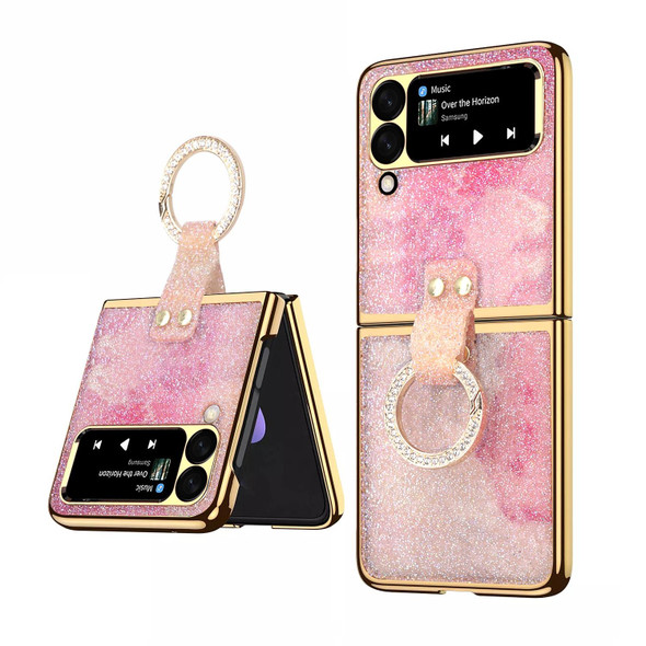 Samsung Galaxy Z Flip3 5G Ring Buckle Diamond Phone Case with Holder(Pink Color)