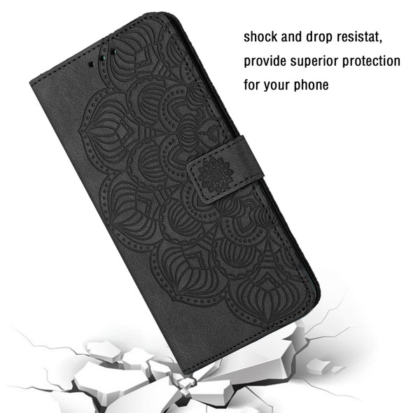 Samsung Galaxy A21s Mandala Embossed Flip Leather Phone Case(Black)