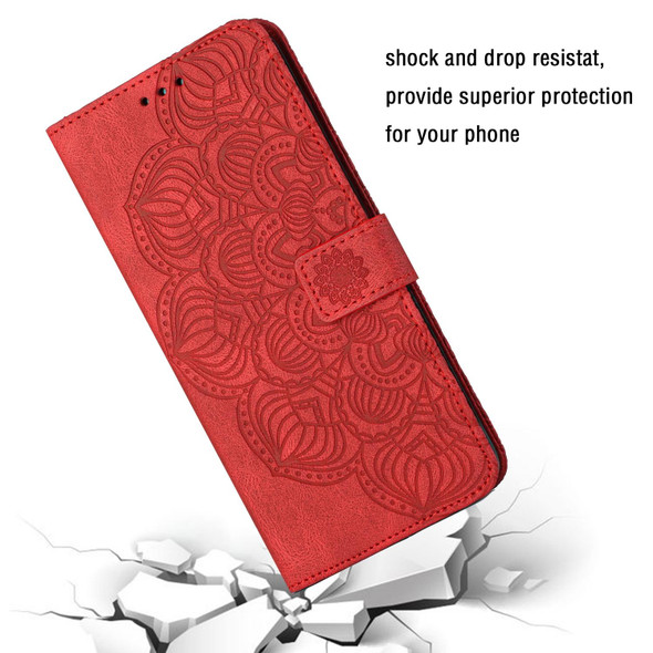 Samsung Galaxy A21s Mandala Embossed Flip Leather Phone Case(Red)