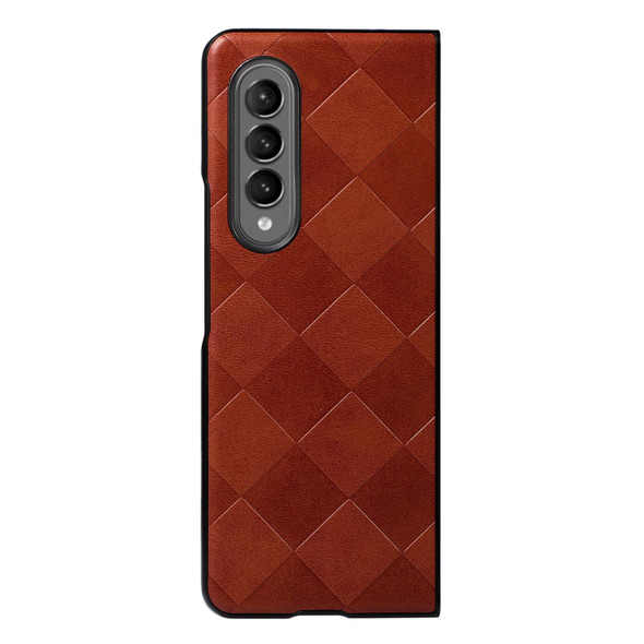 Samsung Galaxy Z Fold4 Weave Plaid PU Phone Case(Brown)