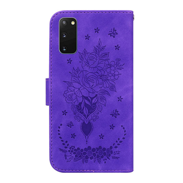 Samsung Galaxy S20 Butterfly Rose Embossed Leather Phone Case(Purple)