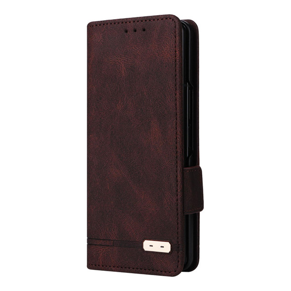 Samsung Galaxy Z Fold3 5G Magnetic Clasp Flip Leather Phone Case(Brown)