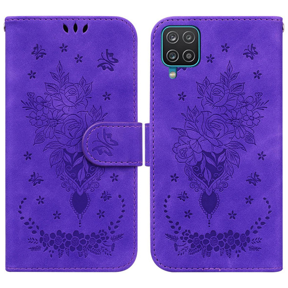 Samsung Galaxy A42 5G Butterfly Rose Embossed Leather Phone Case(Purple)