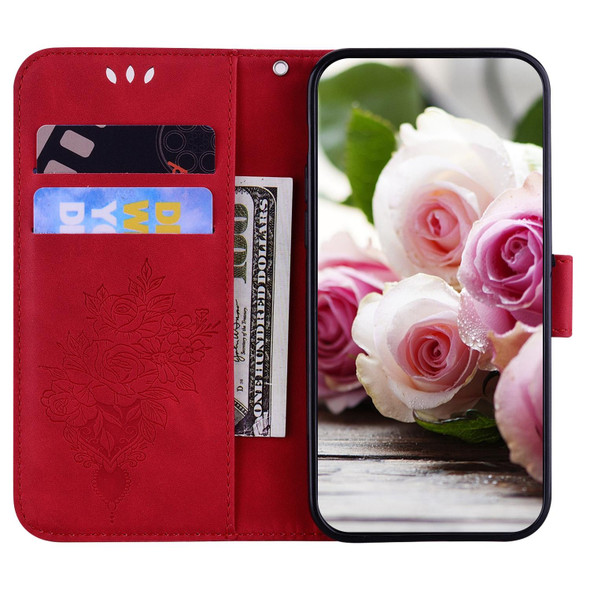 Samsung Galaxy A42 5G Butterfly Rose Embossed Leather Phone Case(Red)