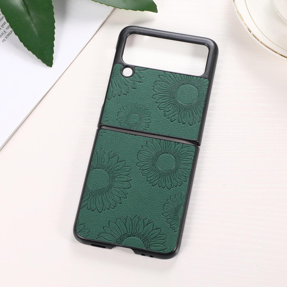 Samsung Galaxy Z Flip3 5G Sunflower Pattern PU+TPU+PC Shockproof Phone Case(Green)