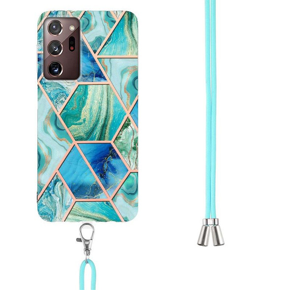 Samsung Galaxy Note20 Ultra Electroplating Splicing Marble TPU Phone Case with Lanyard(Green)