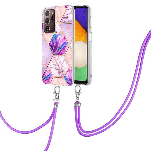 Samsung Galaxy Note20 Ultra Electroplating Splicing Marble TPU Phone Case with Lanyard(Light Purple)