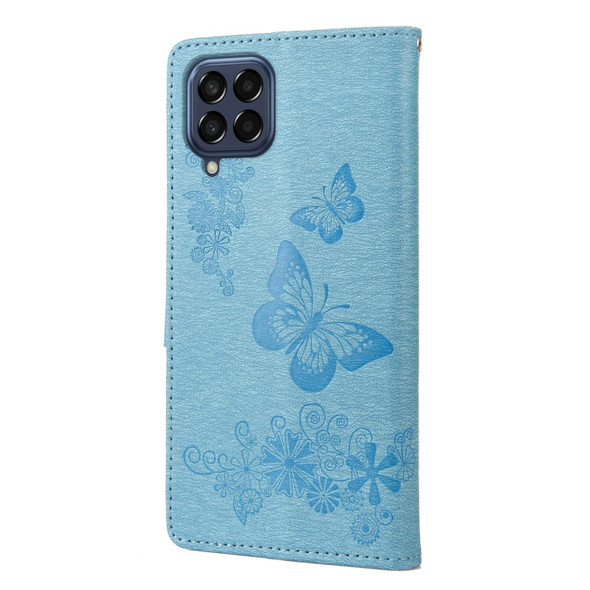 Samsung Galaxy M53 5G Butterfly Embossed Leather Phone Case(Blue)