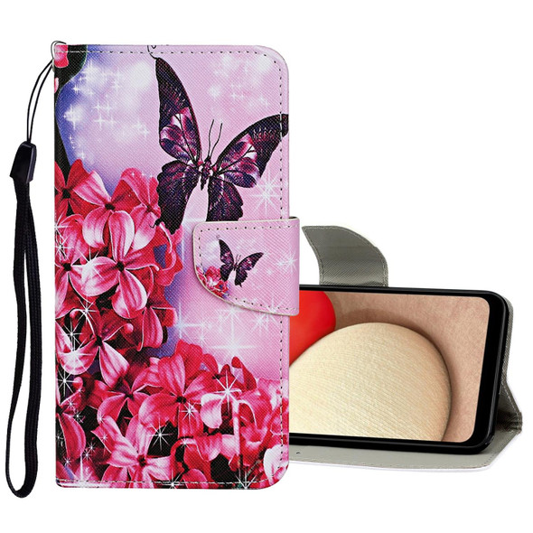 Samsung Galaxy S22+ 5G Colored Drawing Pattern Flip Leather Case(Red Flower Butterfly)