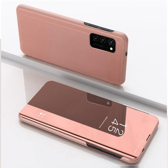 Samsung Galaxy A13 4G Plated Mirror Horizontal Flip Leather Case with Holder(Rose Gold)