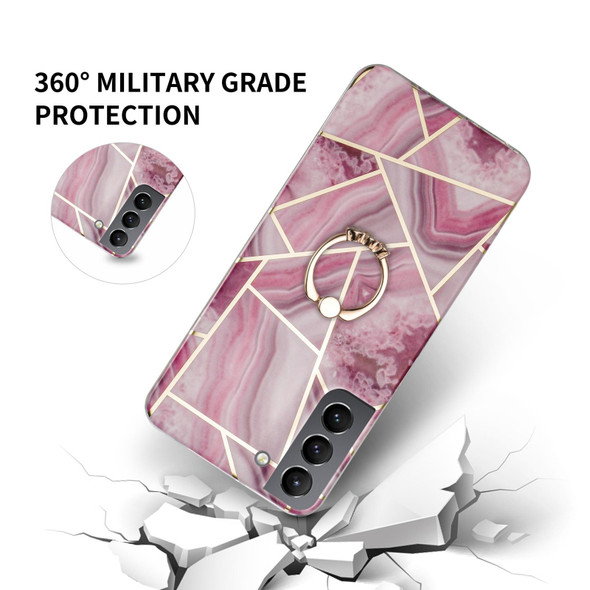 Samsung Galaxy S21 FE 5G Electroplating IMD Marble TPU Phone Case with Ring(Purple)