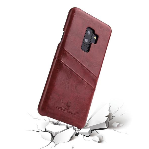 Fierre Shann Retro Oil Wax Texture PU Leatherette Case for Galaxy S9, with Card Slots(Brown)
